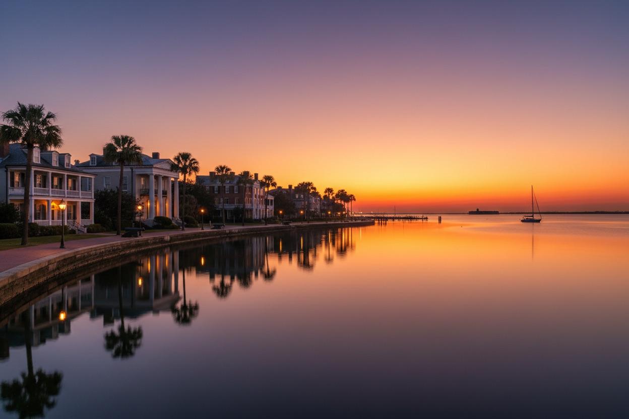 Charleston waterfront in the evening